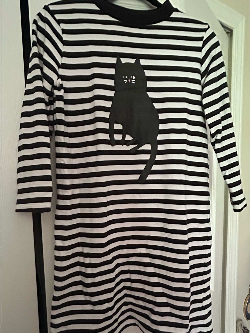 Lazy Oaf Black & White Striped Dress with Cat Motif